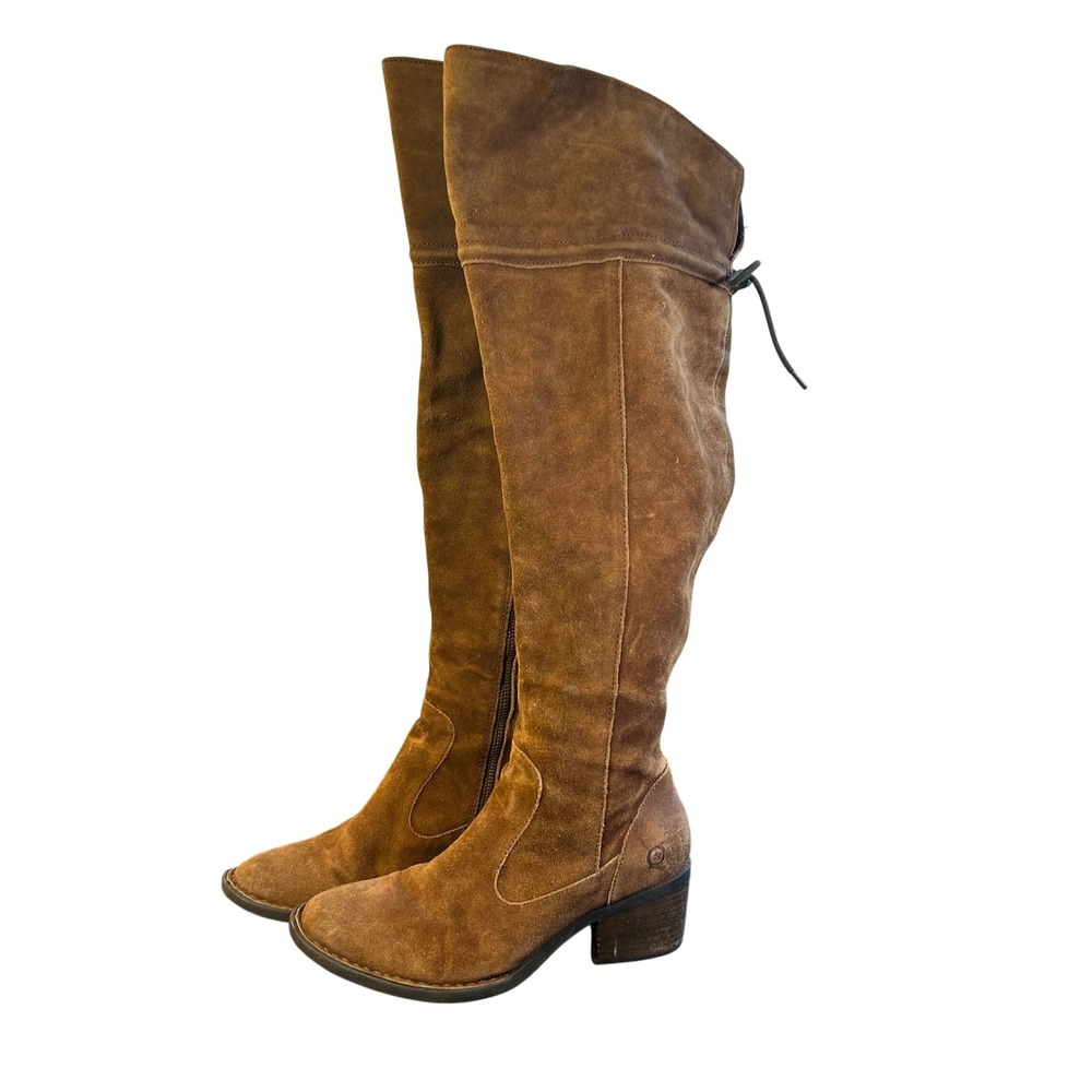 Born Brown Suede Over The Knee Riding Boots Lace Up Back Size 6.5M - Picture 3 of 13